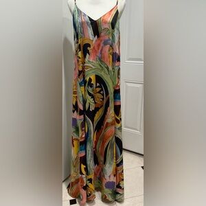 ☃️☃️NWOT Nicole Miller Maxi Satin Abstract Print  Pockets Tank Dress, 8